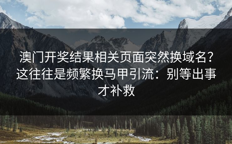 澳门开奖结果相关页面突然换域名？这往往是频繁换马甲引流：别等出事才补救